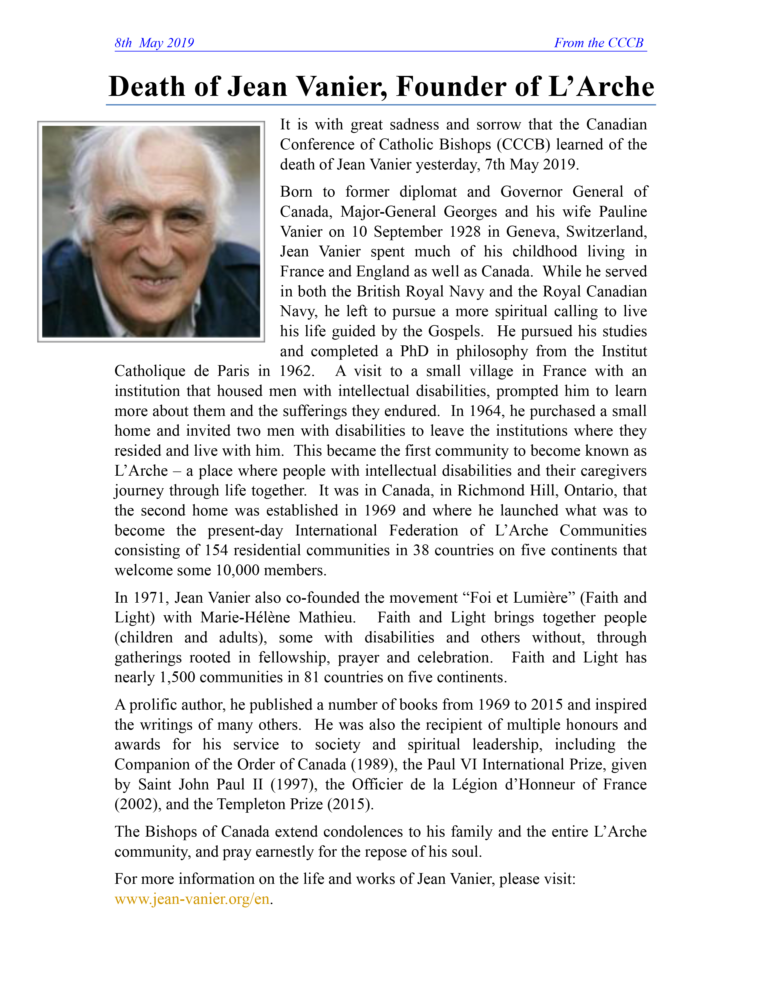 Death Of Jean Vanier